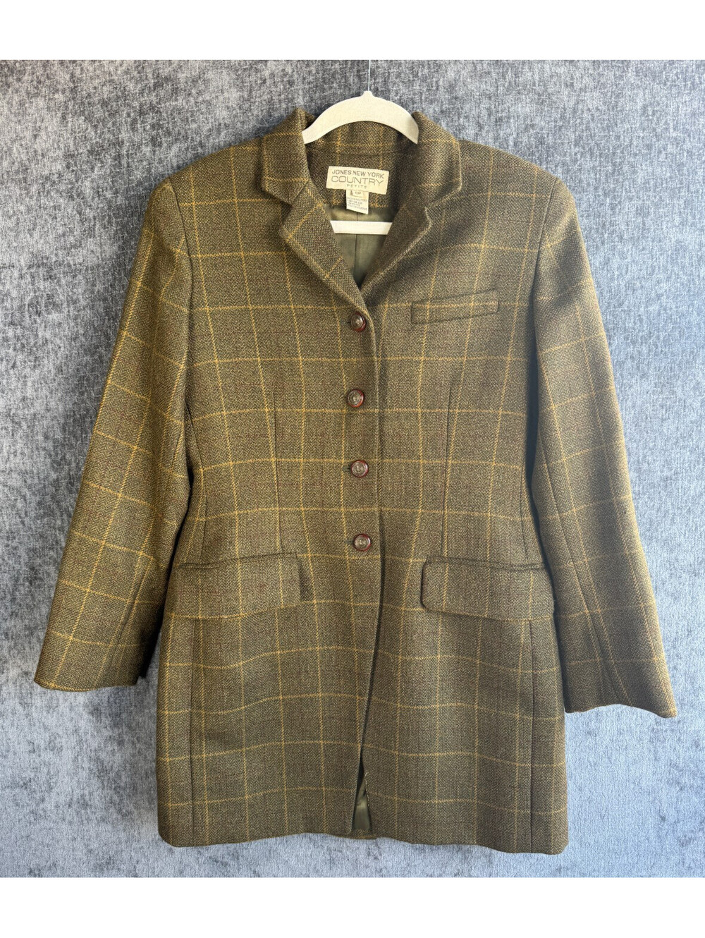 Jones New York Country Petite Blazer Jacket 8P Worsted Wool Plaid Longline VTG